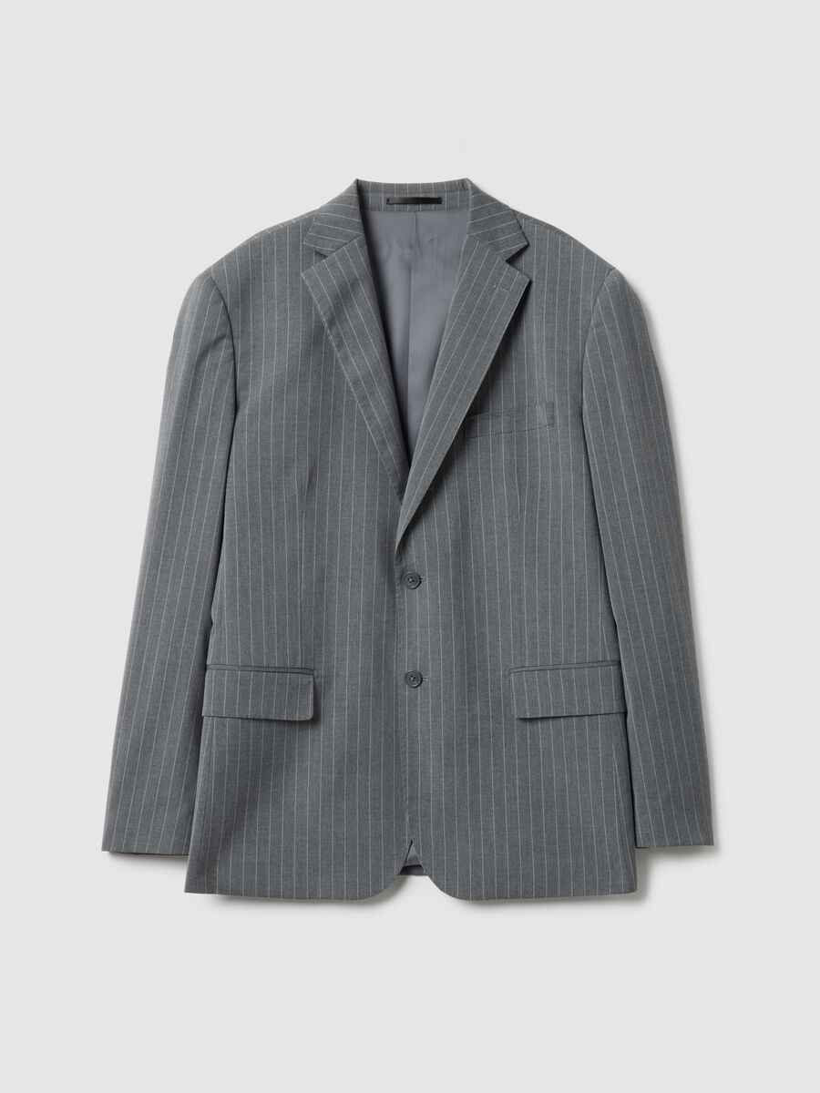 Fato cinza &agrave;s riscas regular fit_0