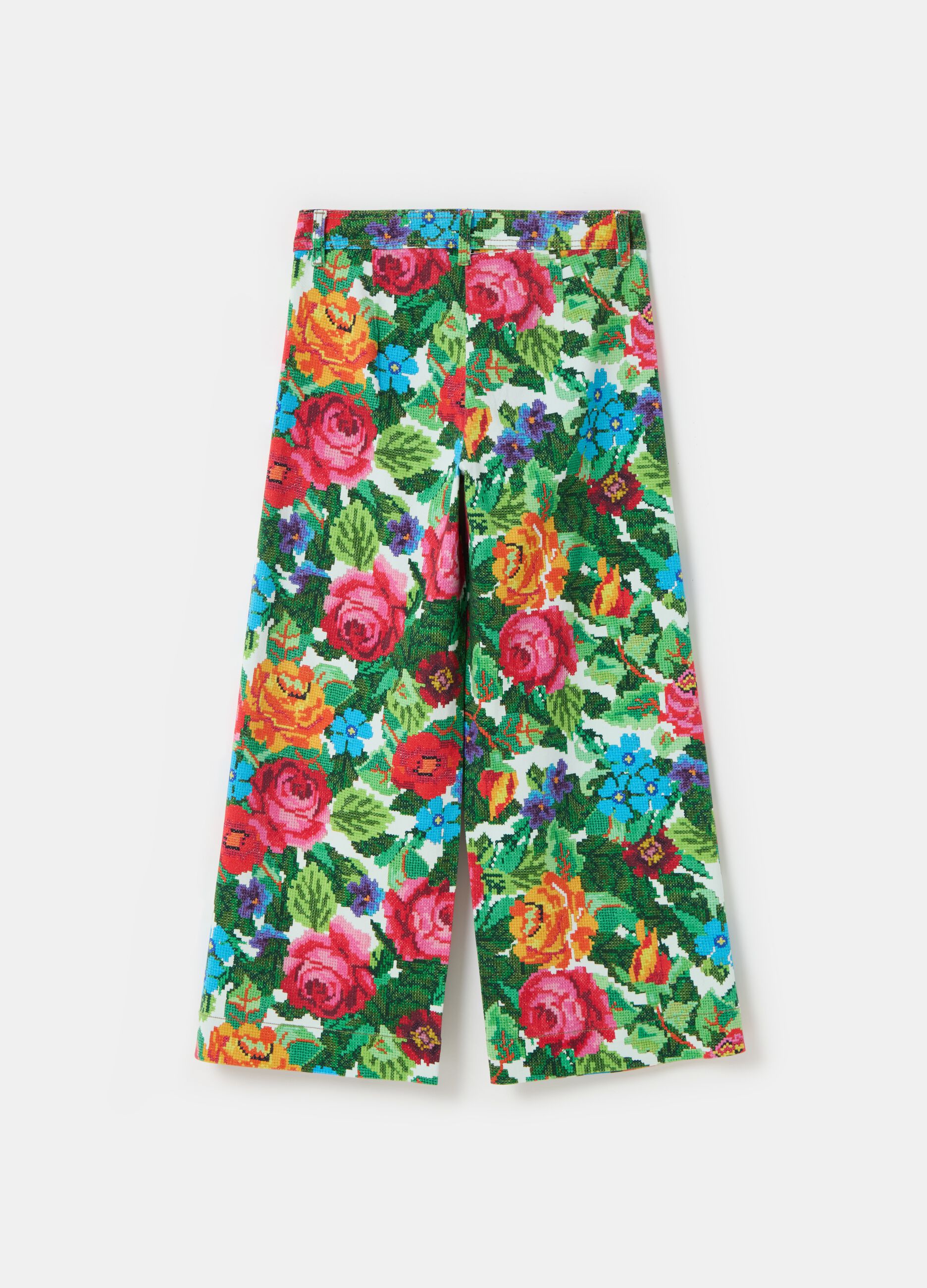 Pantalón wide leg floral efecto bordado