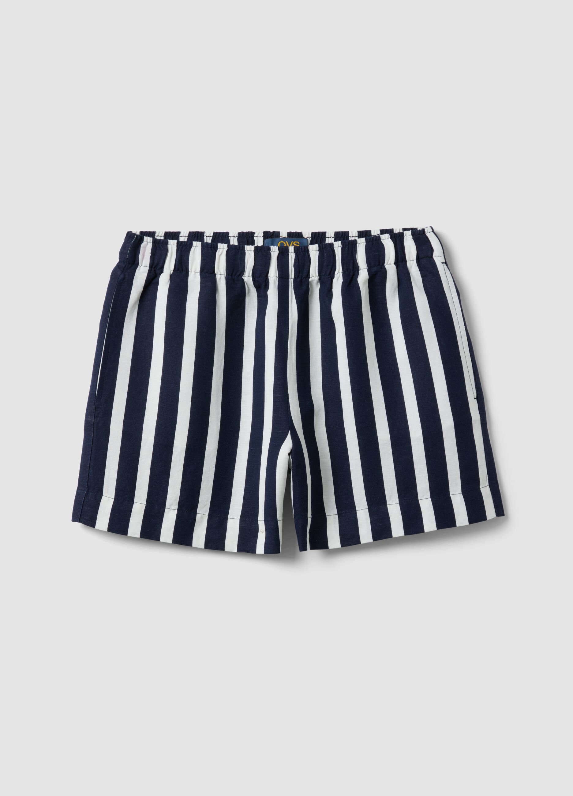 Multicolour striped linen-viscose blend shorts with elasticated waist, regular fit