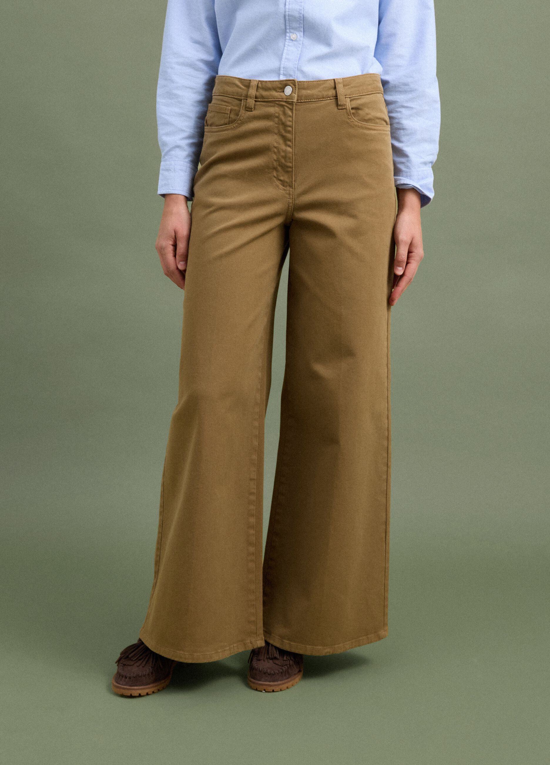Brown stretch cotton wide-leg trousers