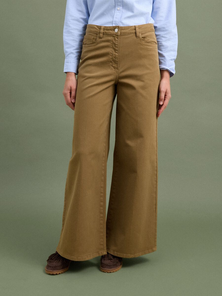 Brown stretch cotton wide-leg trousers_1