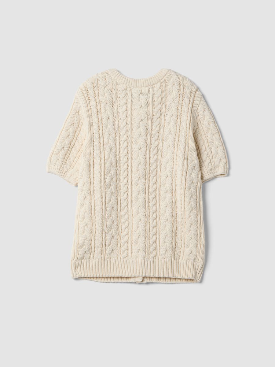 Beige pure cotton cable-knit cardigan, regular fit_2