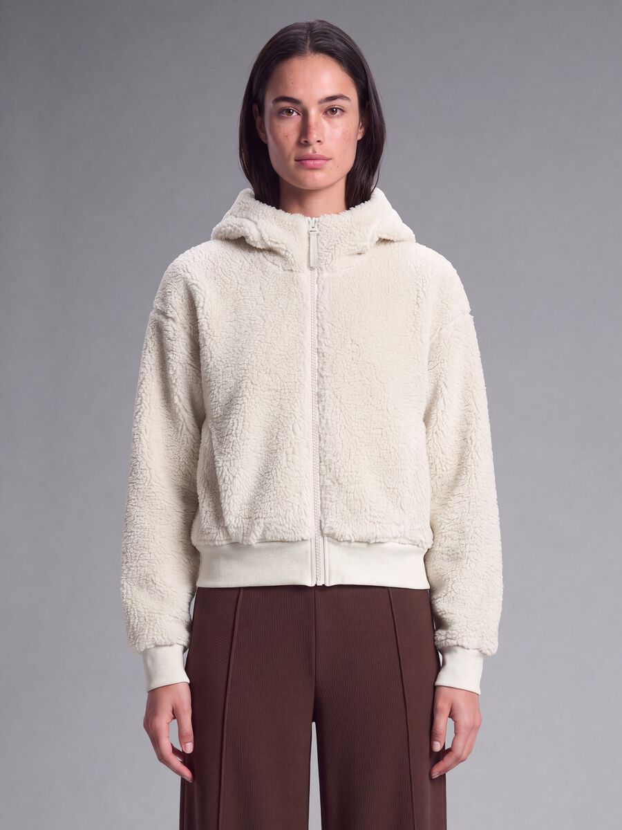 Sweat beige &agrave; col rond effet teddy_1