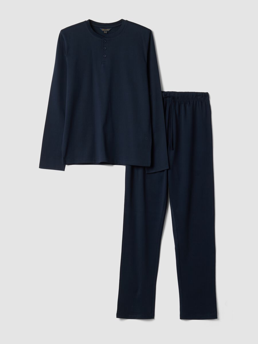 Blue pure organic cotton pyjamas with Henley neckline, regular fit_4