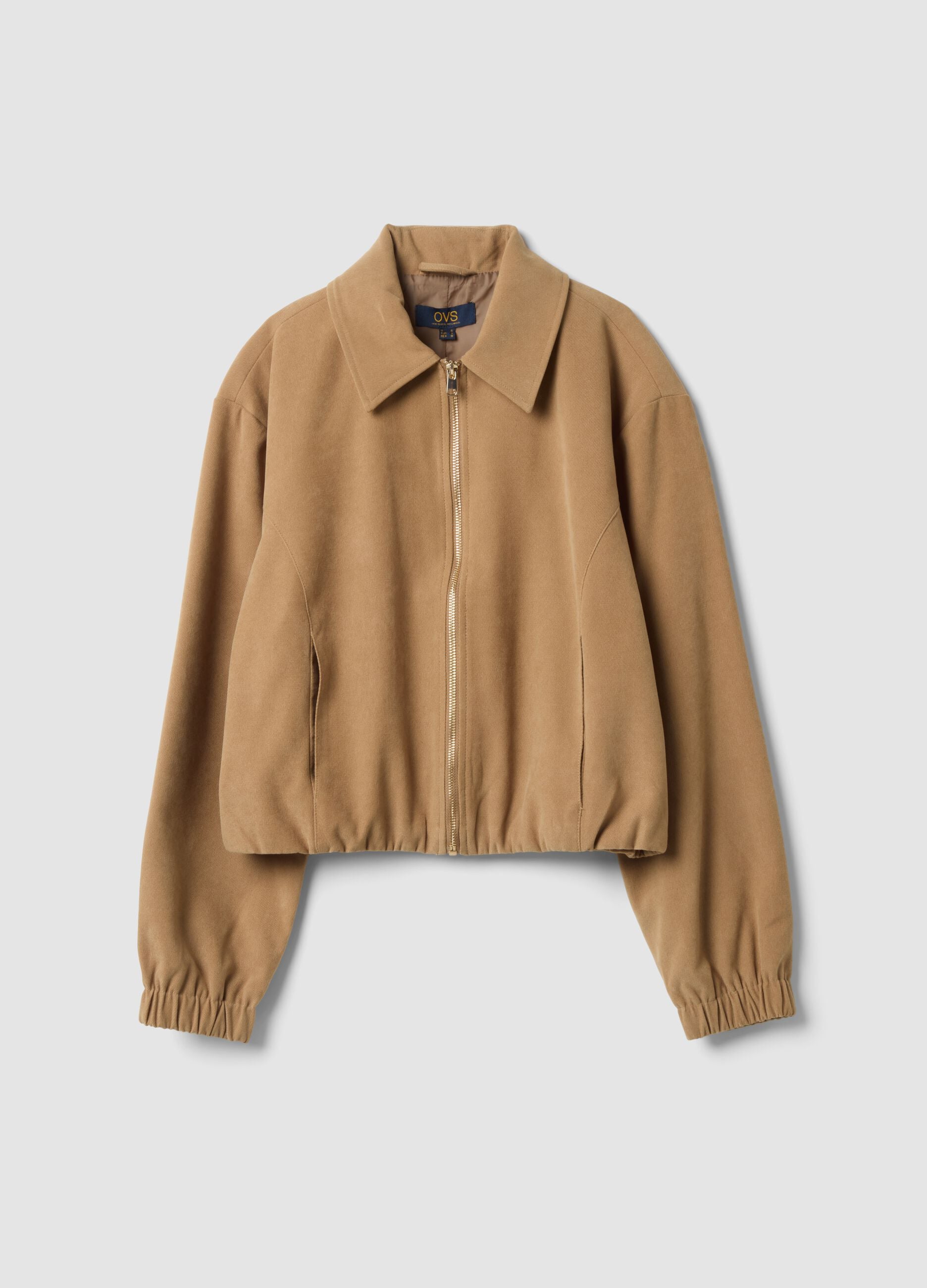 Beiger Blazer aus Stretchstoff im Over-Fit mit Reissverschluss