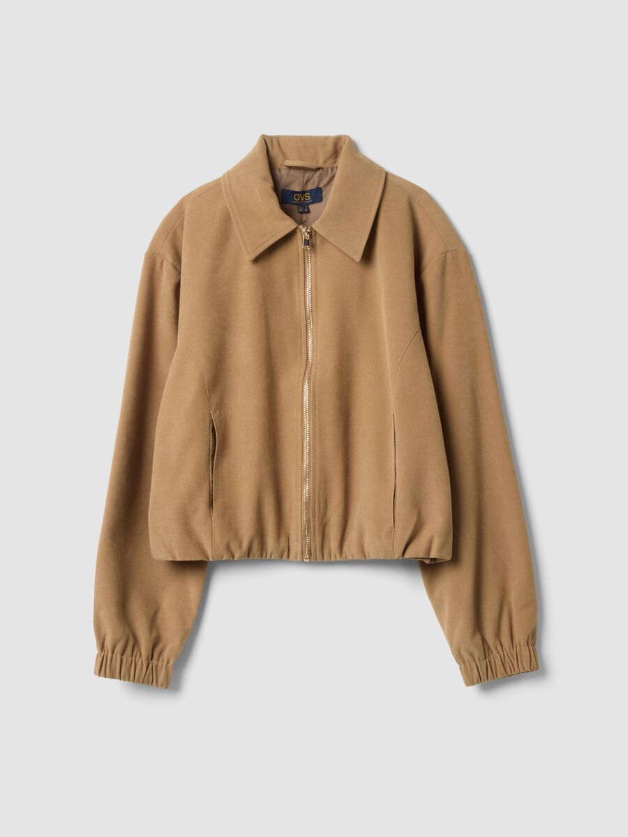 Beiger Blazer aus Stretchstoff im Over-Fit mit Reissverschluss_0