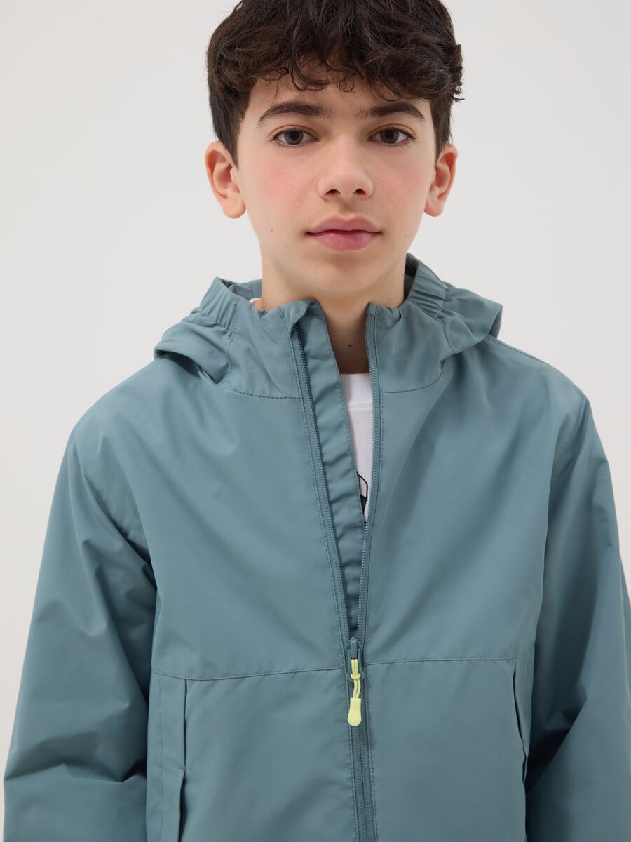 Boy's Regular Fit Blue Jacket with Hoodie_1