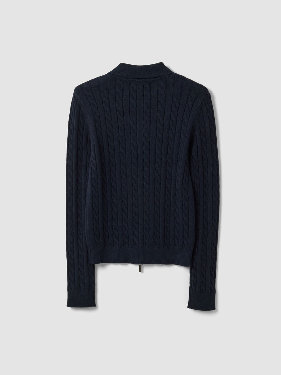 Navy viscose-blend fitted cardigan with polo collar_2