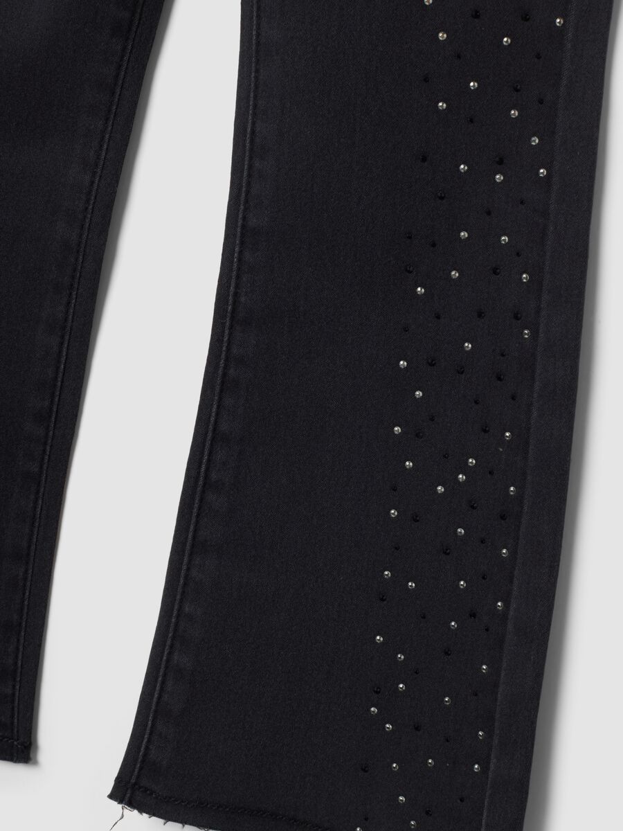 Jeggings noirs flare en coton stretch avec strass pour fille_3