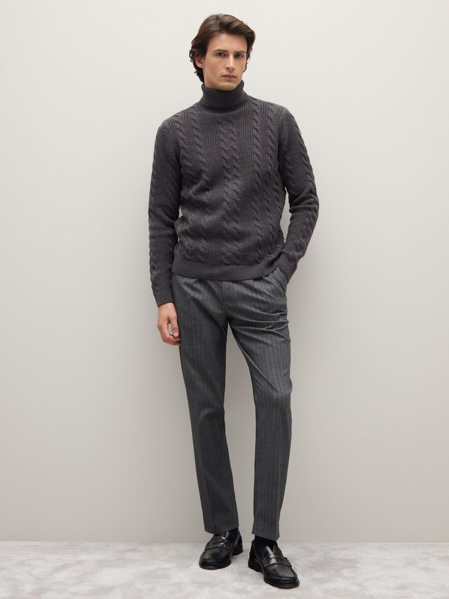 Grey Slim Fit Cotton Blend Trousers_1