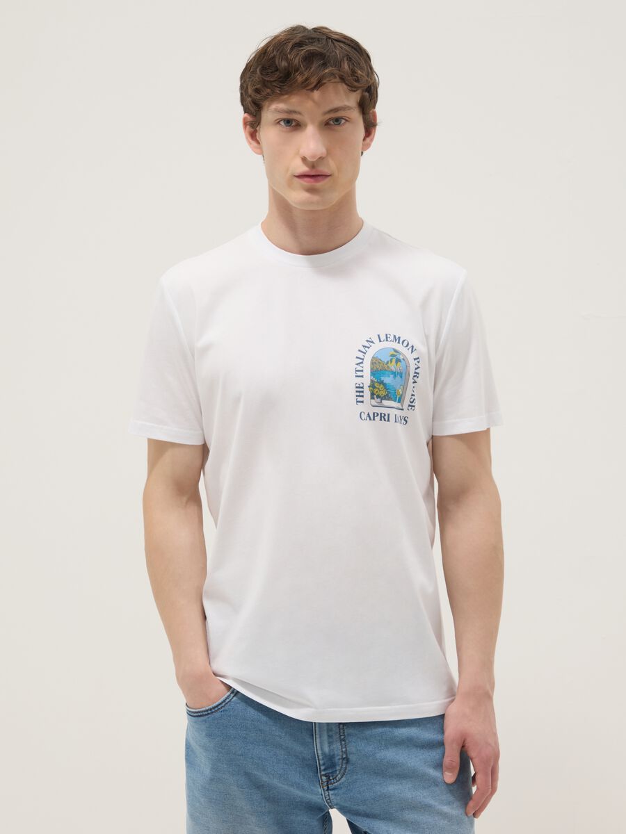 Wei&szlig;es T-Shirt aus reiner Baumwolle mit Print, Regular Fit_1