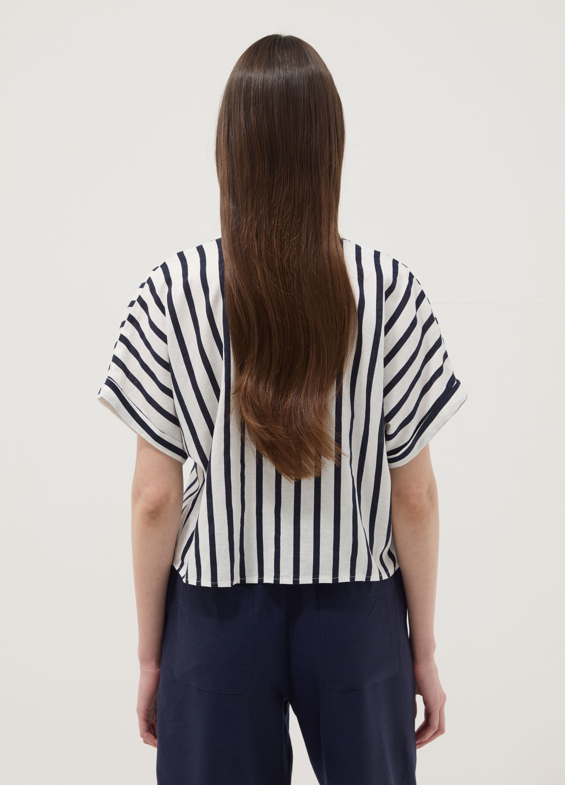 Multicolour striped regular-fit linen and viscose blend shirt
