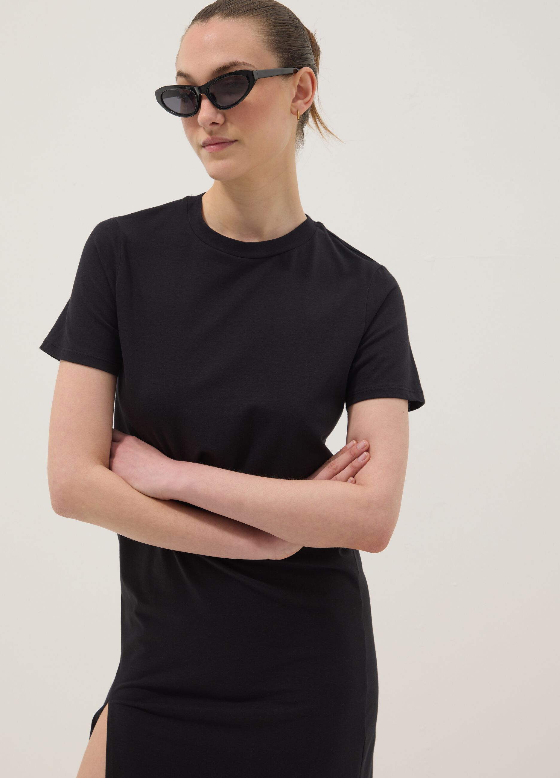 Schwarzes Maxikleid aus elastischer Baumwolle