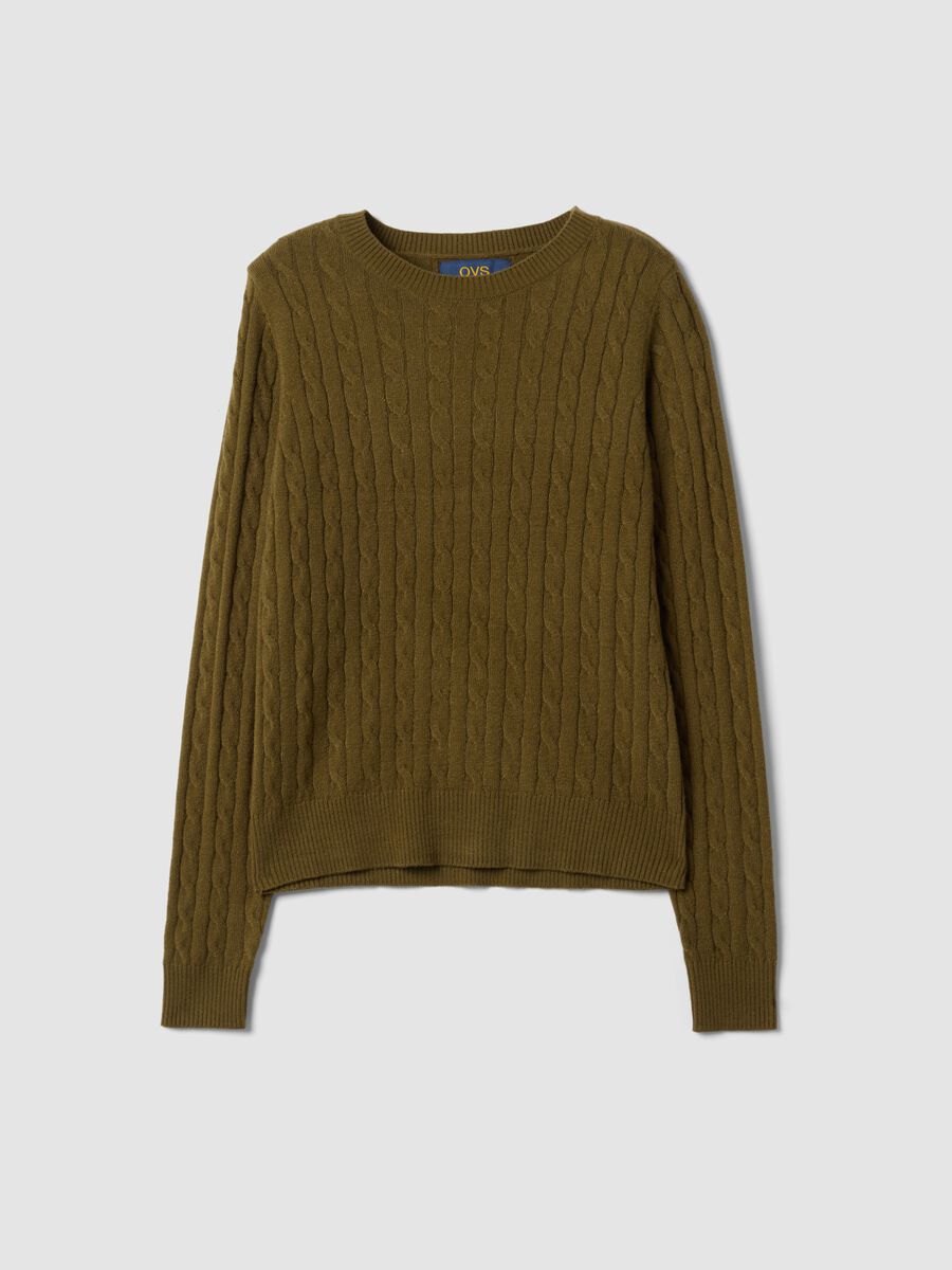 Olive green cable-knit crew neck jumper, regular fit_4