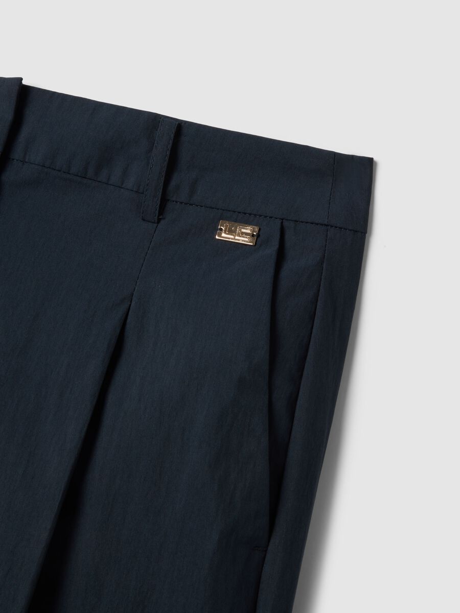 Blue cotton blend straight fit trousers_1
