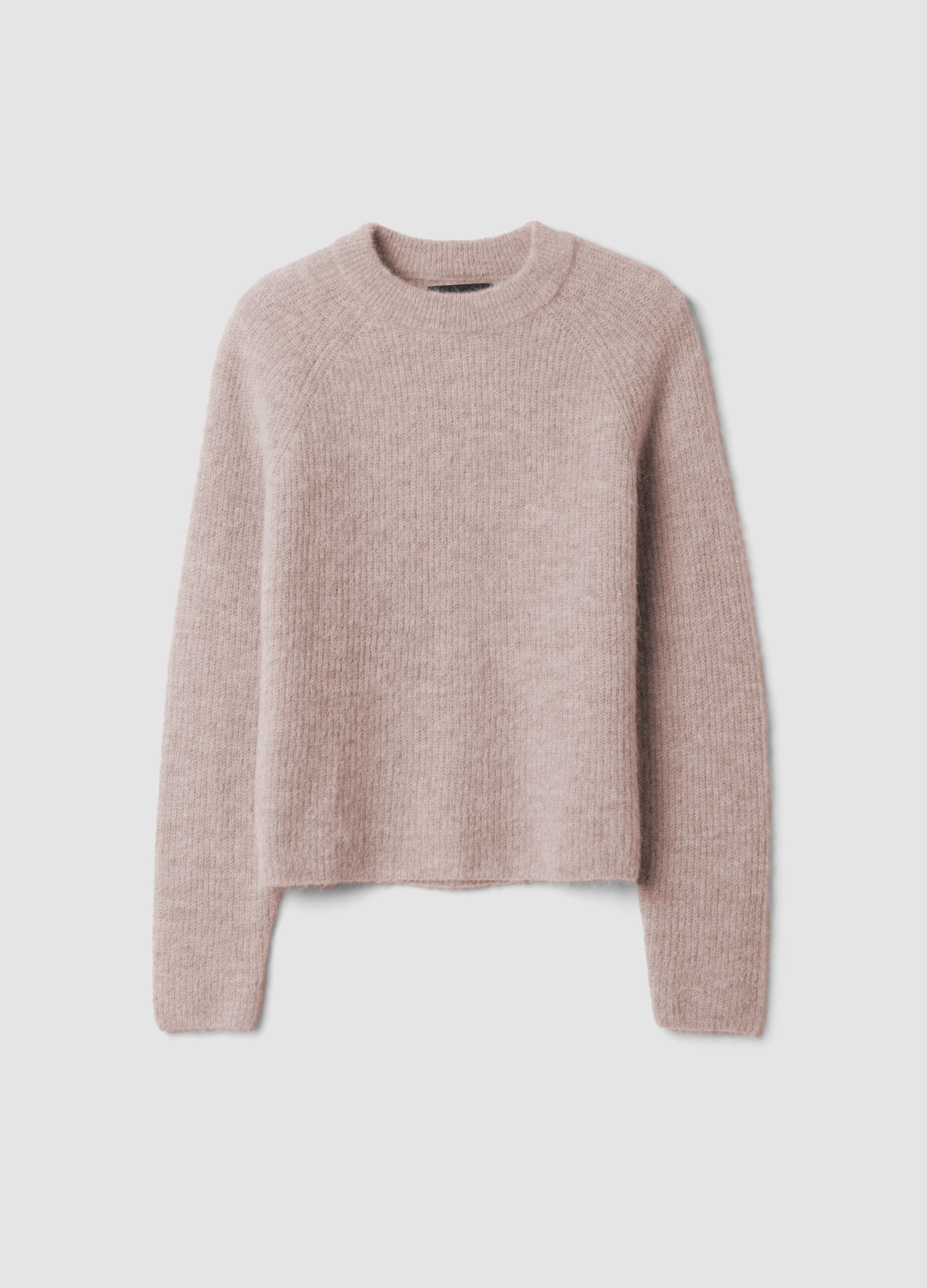 Maglia beige in alpaca e lana elasticizzato girocollo