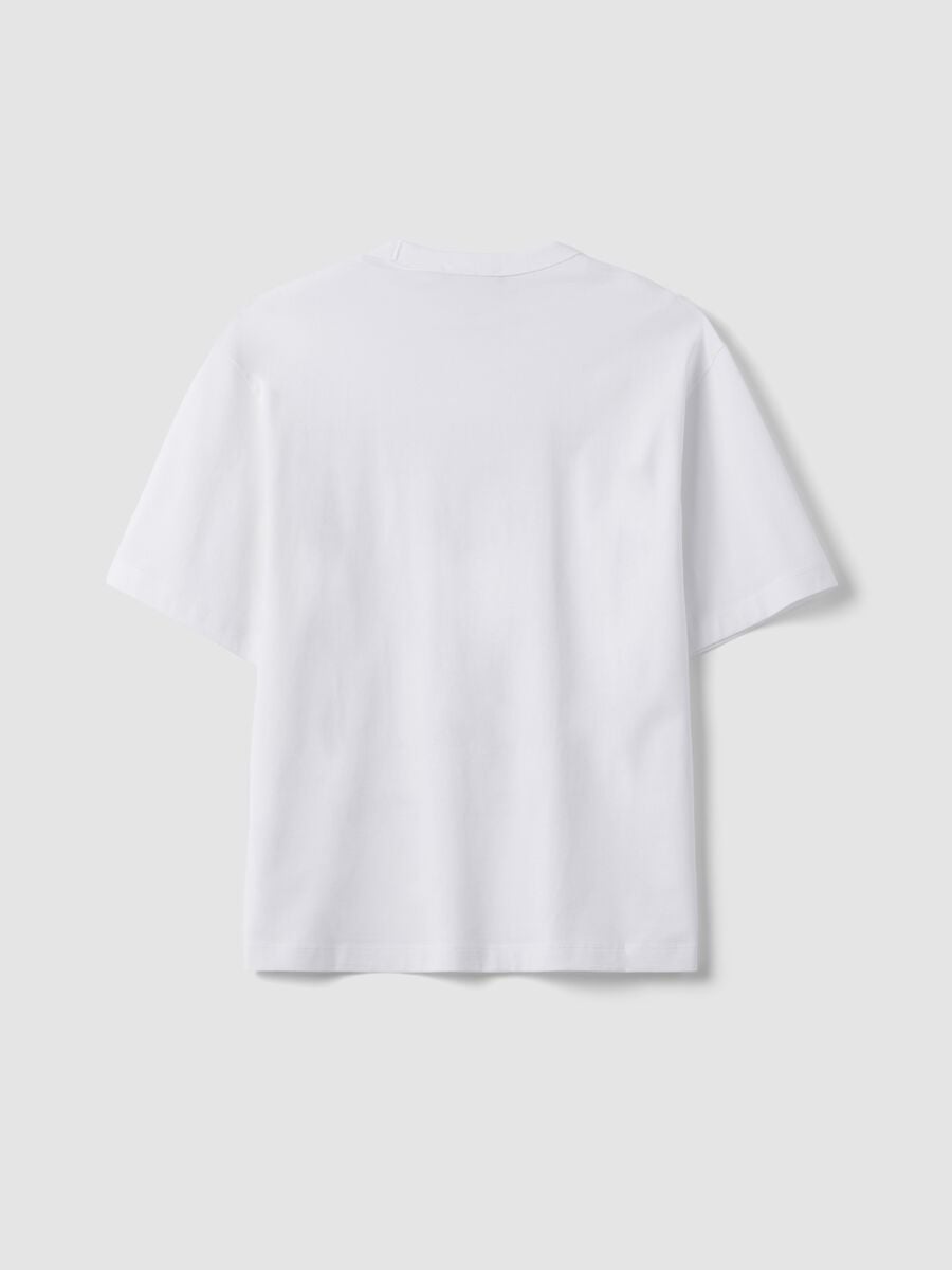 White pure cotton crew-neck T-shirt with print, relaxed fit_6