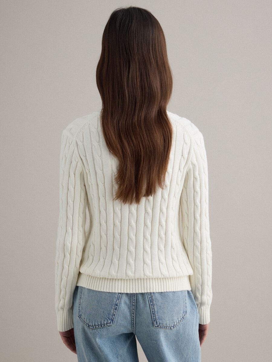 White pure cotton regular fit pullover with cable knit design_3