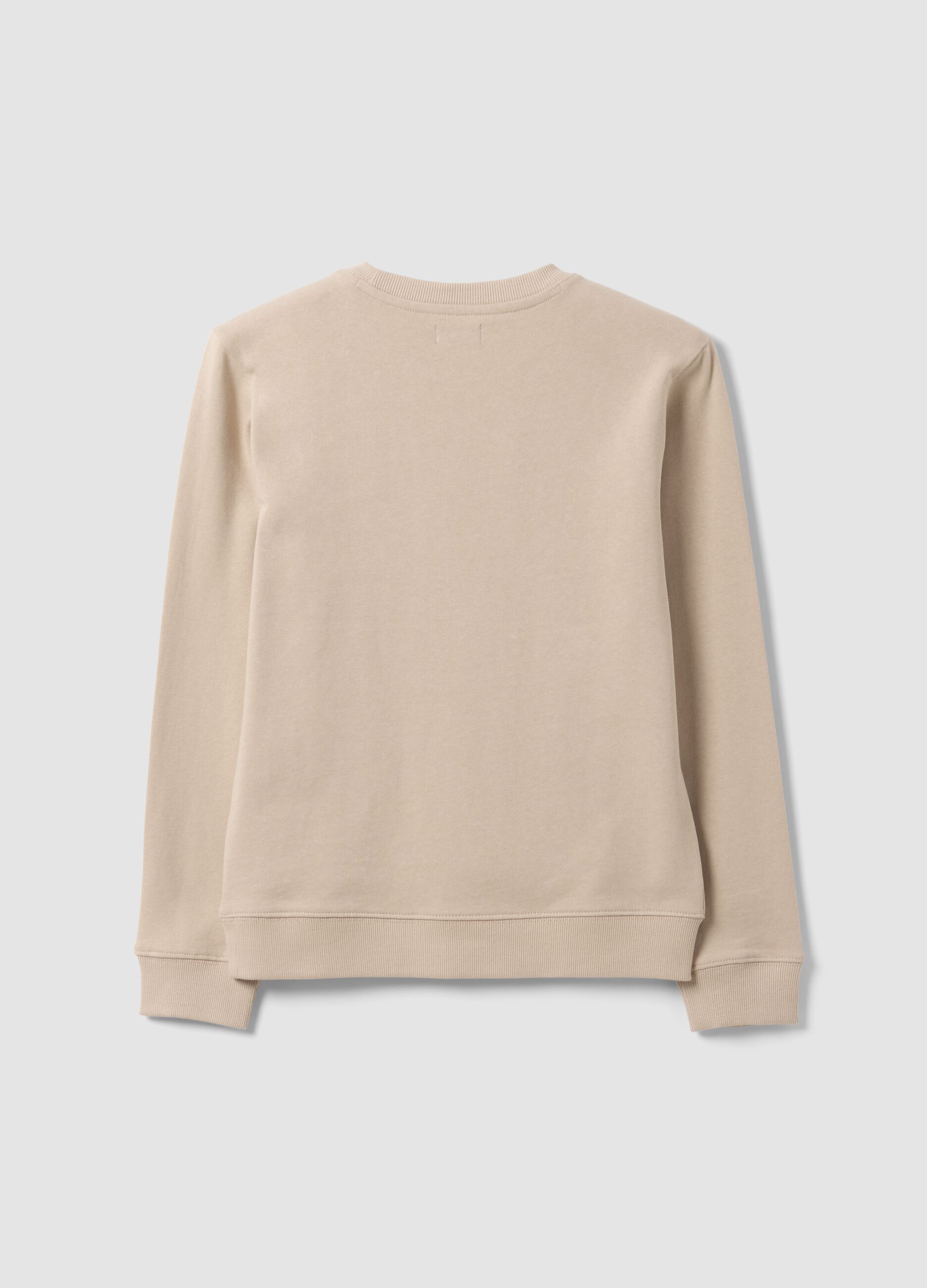 Sweatshirt bege em algod&atilde;o org&acirc;nico puro com decote redondo e estampado para rapaz