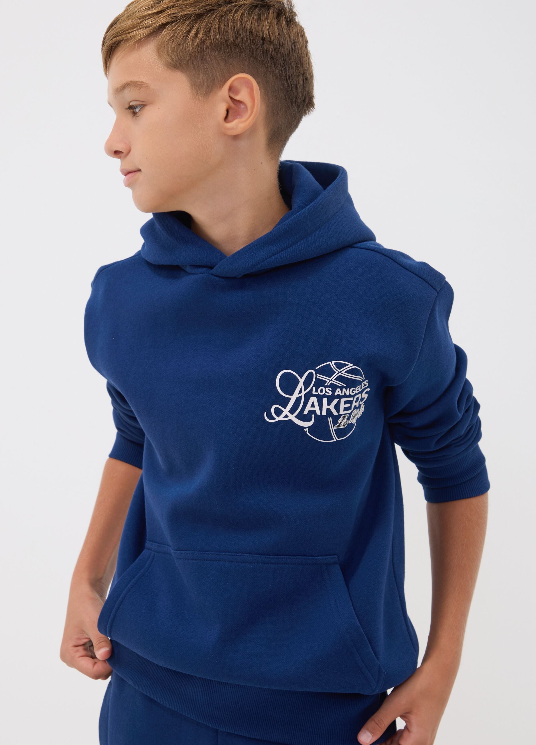 Sweatshirt azul com capuz em mistura de algod&atilde;o com estampado Lakers para rapaz