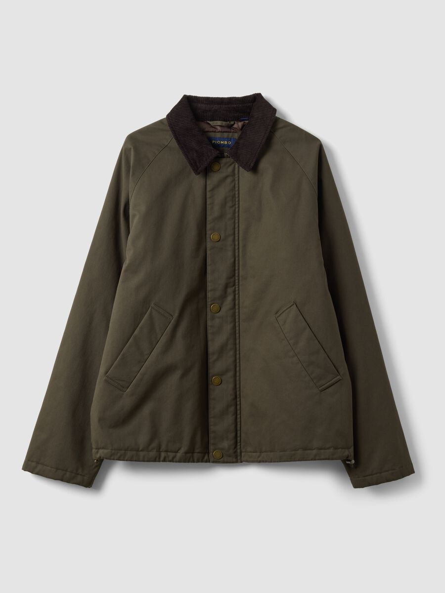 Green pure cotton jacket with velvet collar_0