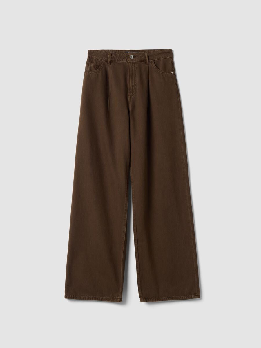 Braune High-Waist-Jeans mit weitem Bein aus reiner Baumwolle_4