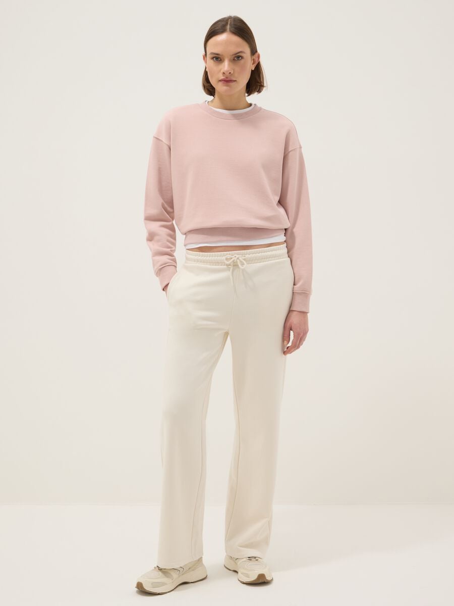 Sudadera rosa de mezcla de algod&oacute;n en ajuste regular con cuello redondo_1