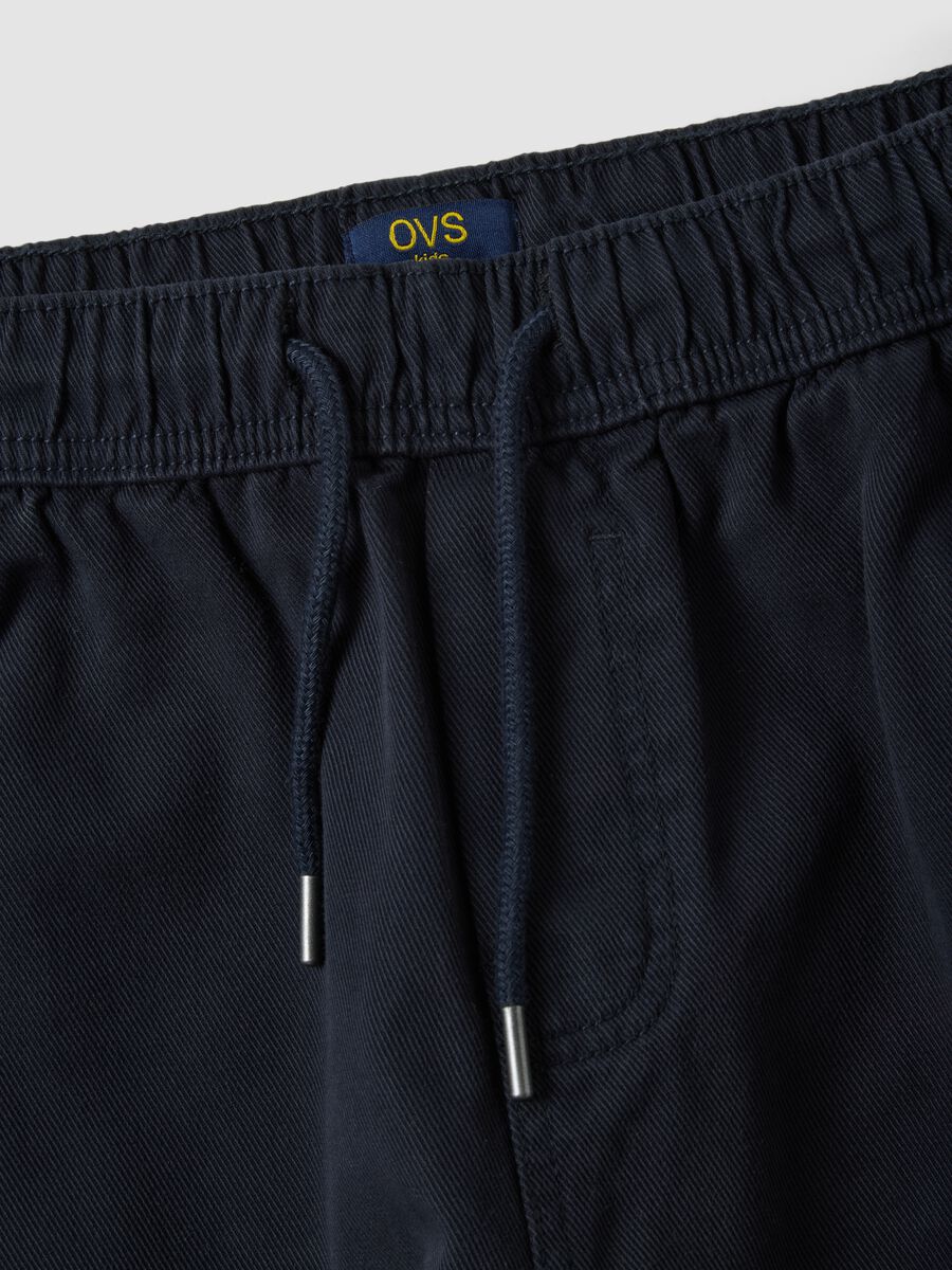 Blue stretch cotton trousers with elasticated waistband, comfort fit_1