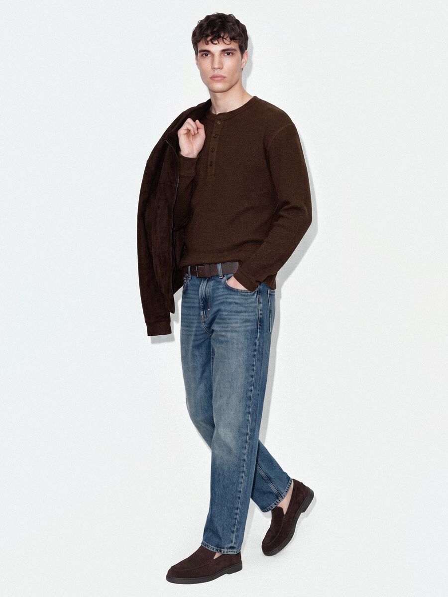 Maglia marrone chiaro girocollo in puro cotone over fit_1