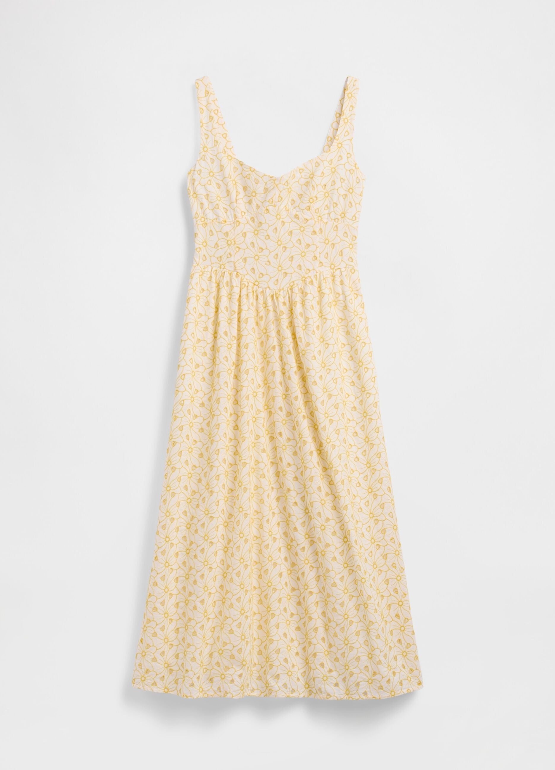 Vestido midi em algod&atilde;o puro com estampado floral