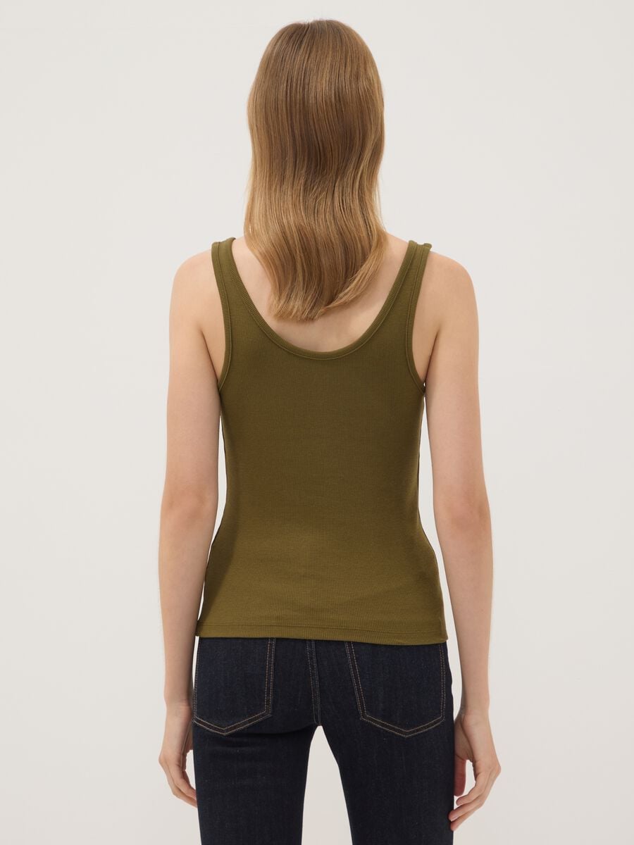 Green stretch cotton tank top with buttons, regular fit_3