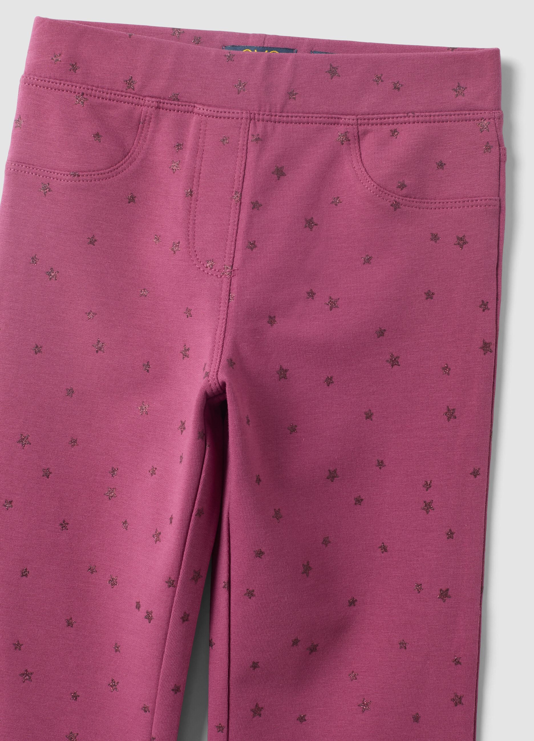 Girls&rsquo; purple flared stretch-cotton trousers with star print