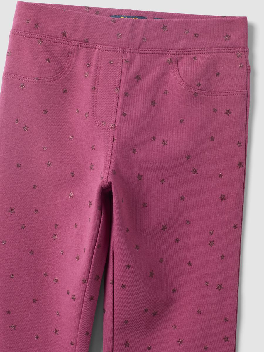 Lila Flare-Hose aus Stretch-Baumwolle mit Sternchenmuster f&uuml;r M&auml;dchen_2
