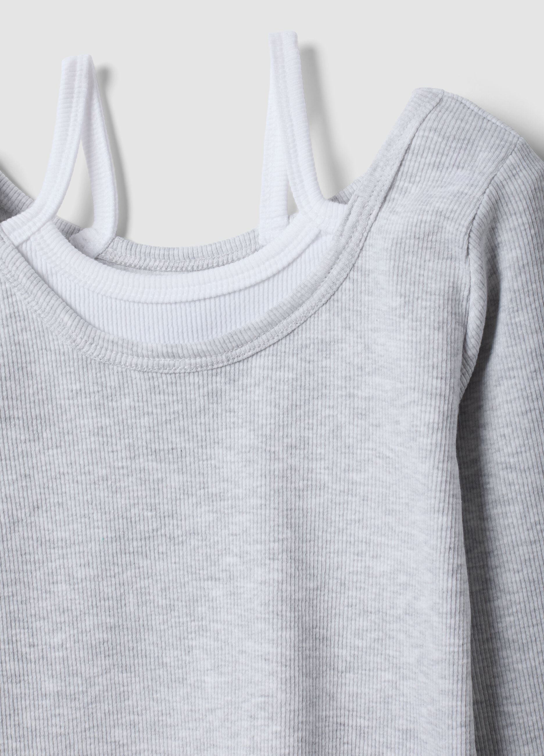 Grey stretch-cotton T-shirt with slim-fit straps