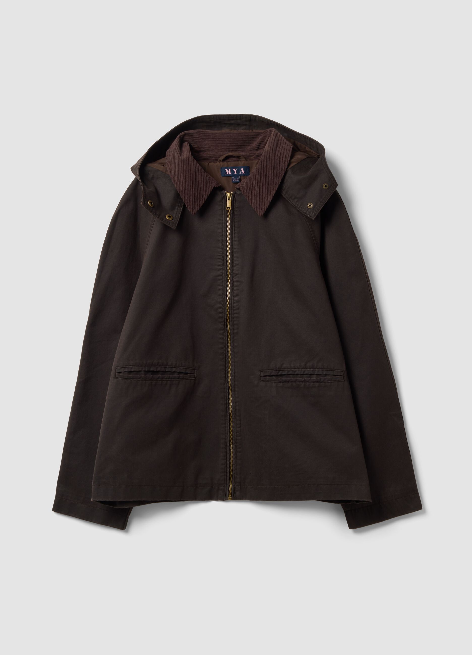 Brown cotton-blend parka with detachable hood