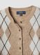 Beige jacquard stretch wool crew-neck cardigan, regular fit_5
