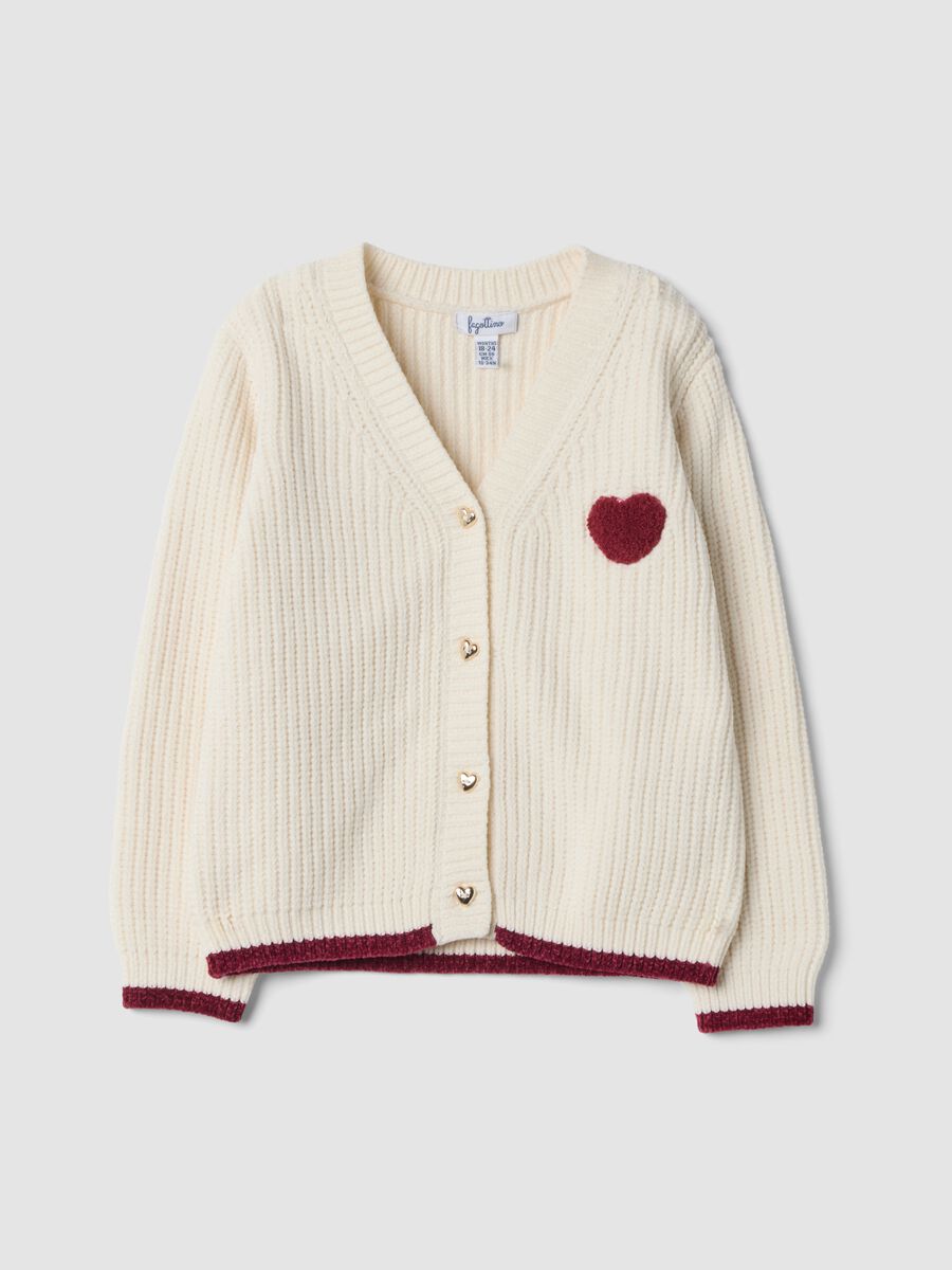 White knitted cardigan with heart embroidery, regular fit_0