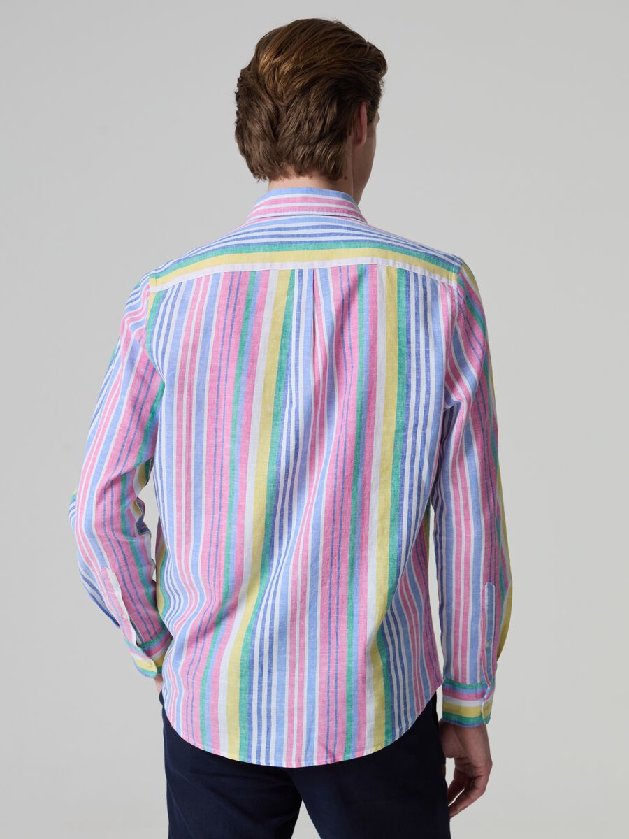 Camicia in lino e cotone a righe multicolor_2