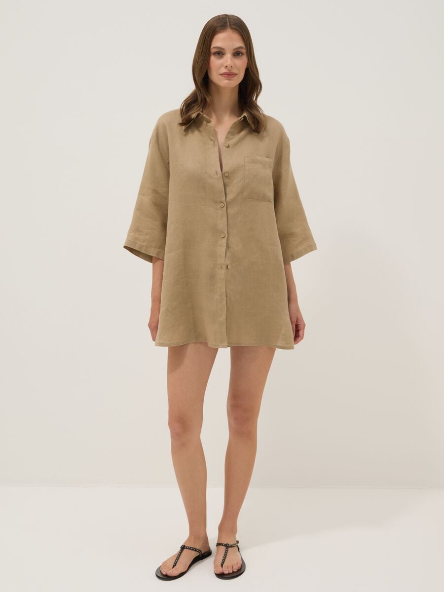 Long beige pure linen beach cover-up_1