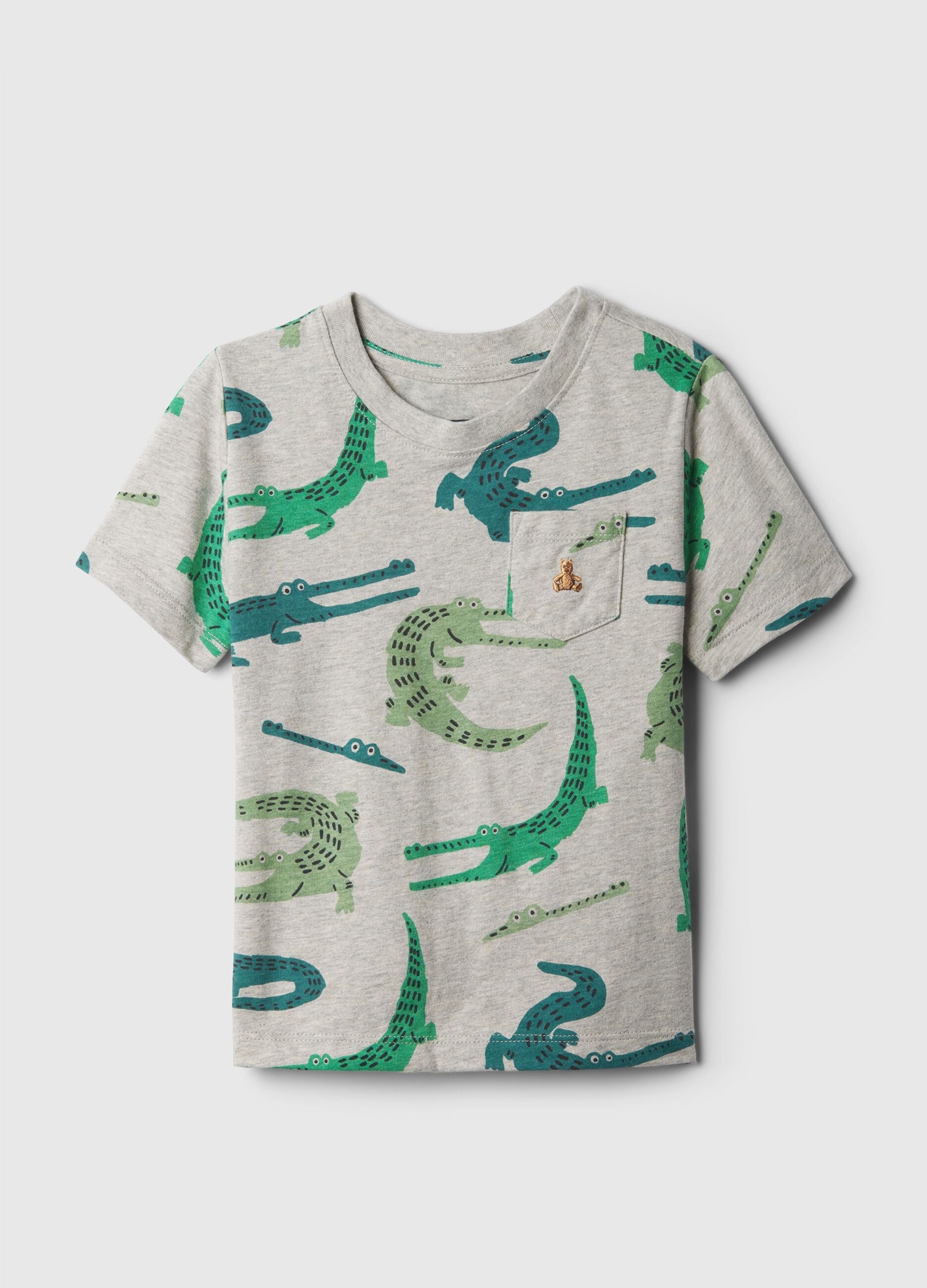 T-shirt con stampa coccodrilli e tasca con ricamo