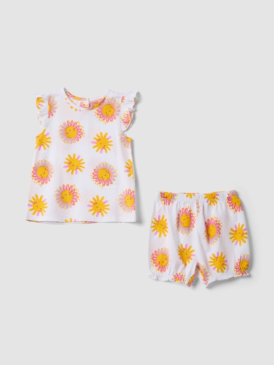 Pijama curto multicolor para beb&eacute; em algod&atilde;o puro com estampado floral_0