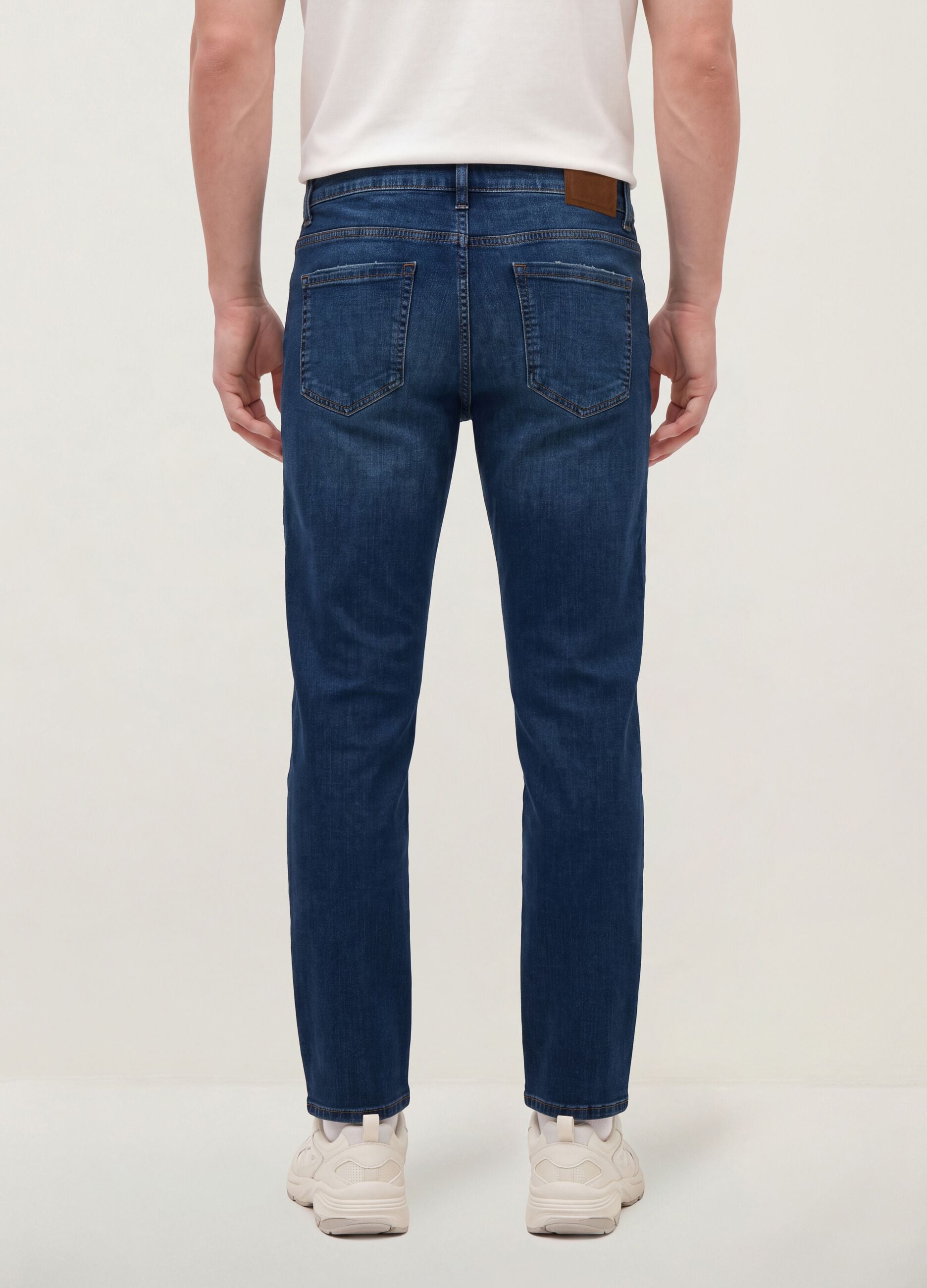Dark blue stretch cotton denim jeans, regular fit