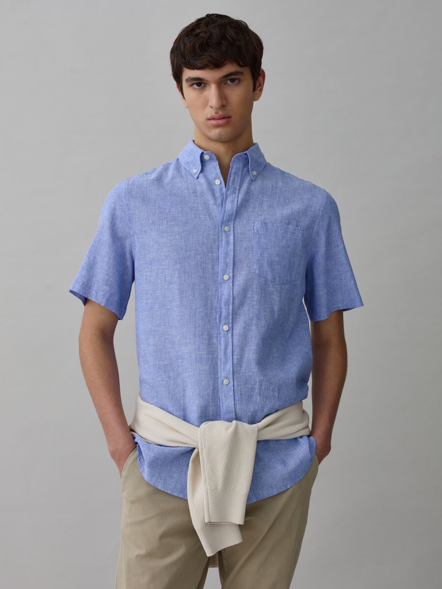 Short-sleeved shirt with micro weave_0