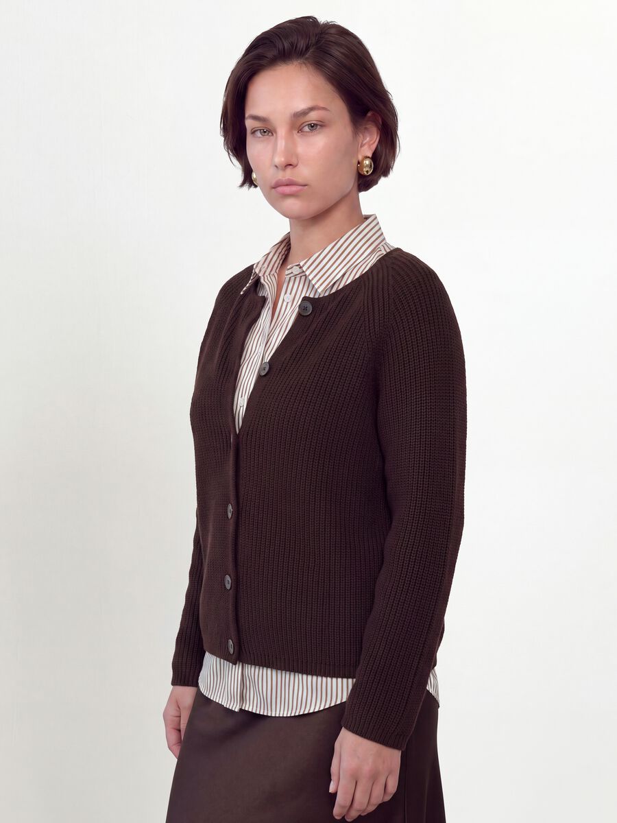 Mehrfarbige Strickjacke aus reiner Baumwolle mit Rundhalsausschnitt, Regular Fit_0
