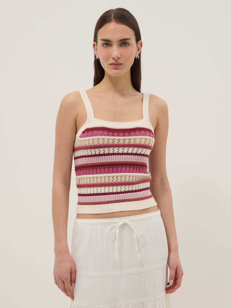 Figurbetontes, mehrfarbig gestreiftes Baumwoll-Top mit schmalen Tr&auml;gern_2