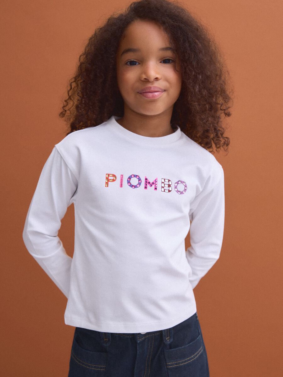 White stretch cotton T-shirt with front lettering_1