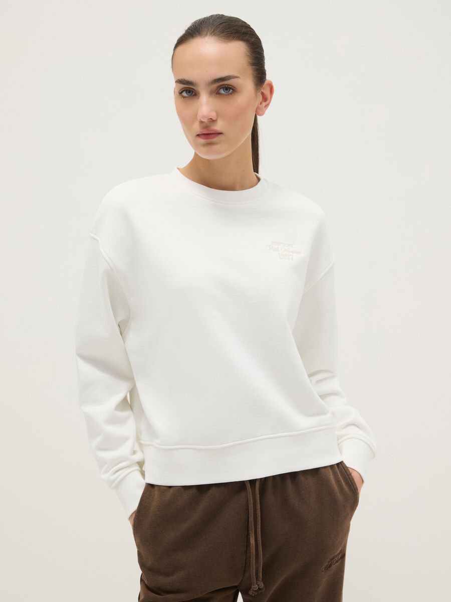 White crewneck sweatshirt in cotton blend regular fit with writing_0