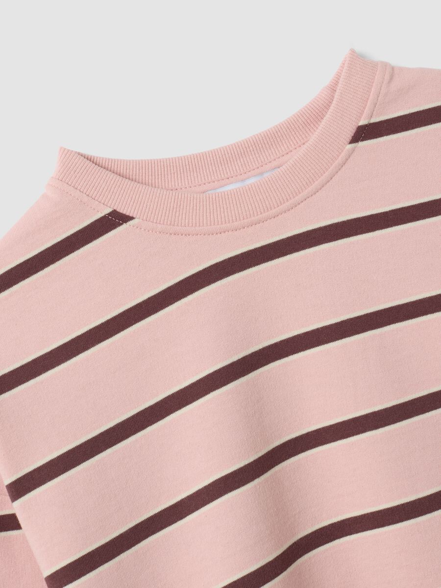 Pink pure cotton striped sweatshirt with crew neck, relaxed fit_5