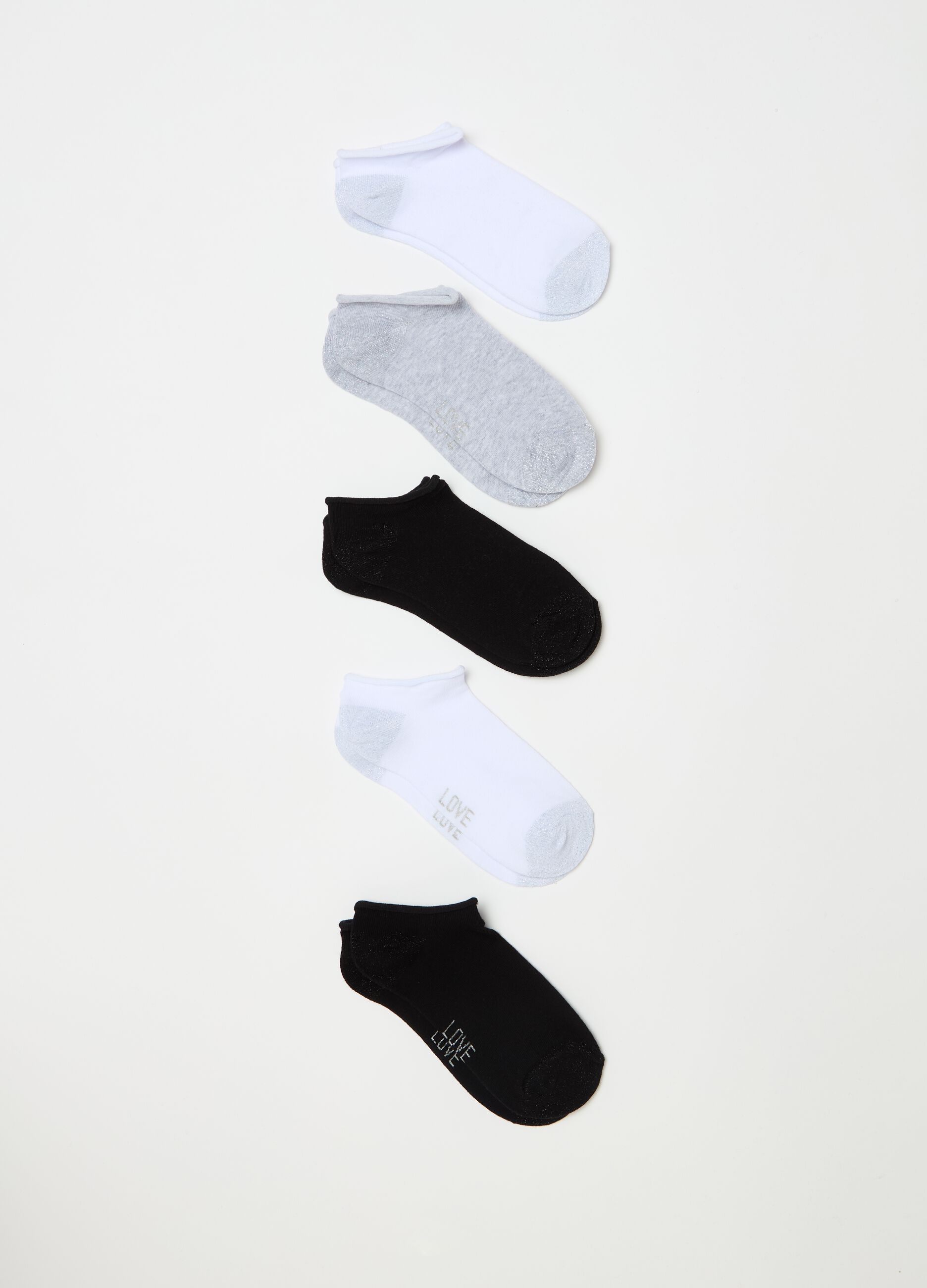 Five-pair pack shoe liners in organic cotton with lurex