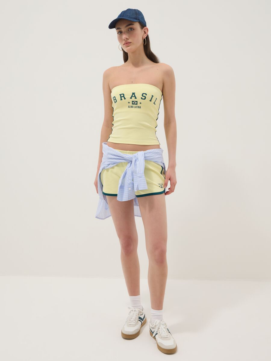 Yellow strapless bandeau top in stretch cotton_2